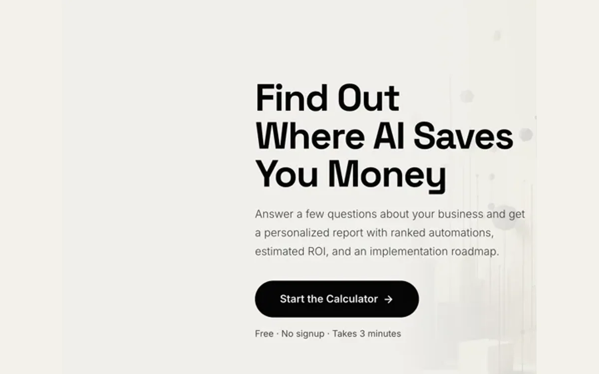 AI for Business Calculator introduction, cropped from the actual homepage