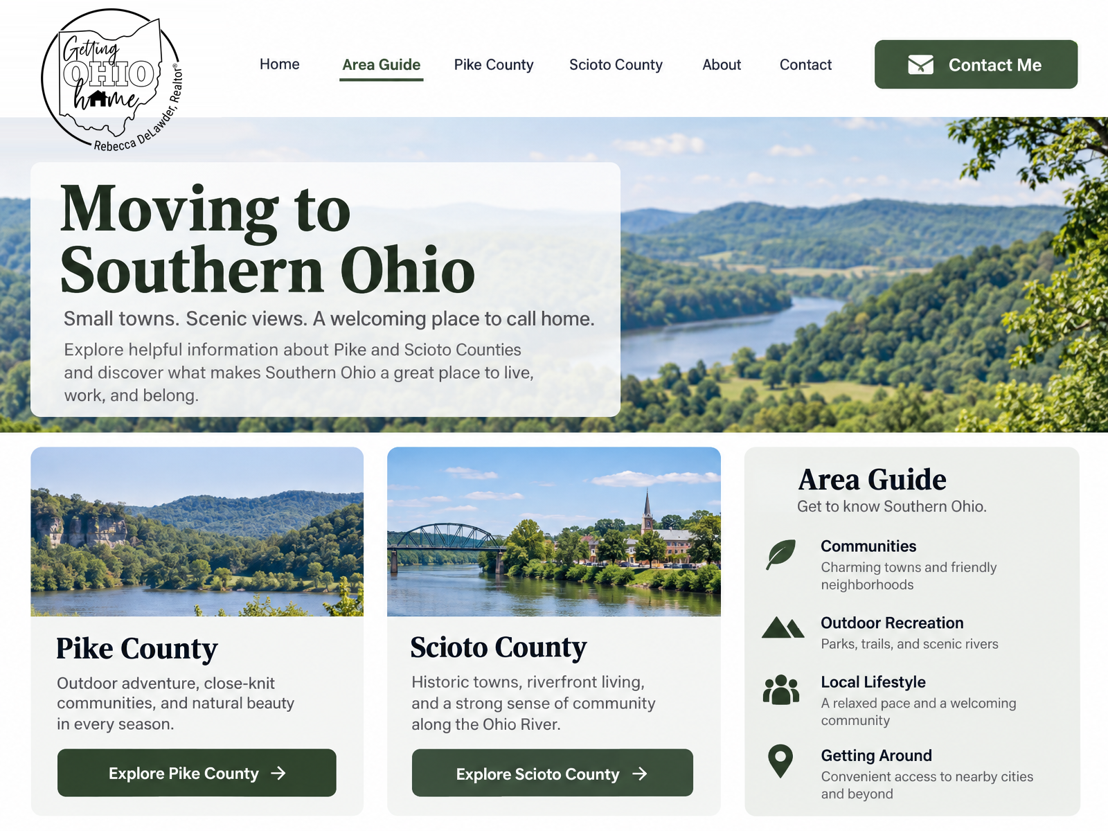 Getting Ohio Home relocation guide with Pike County and Scioto County pages, local scenery and area information.